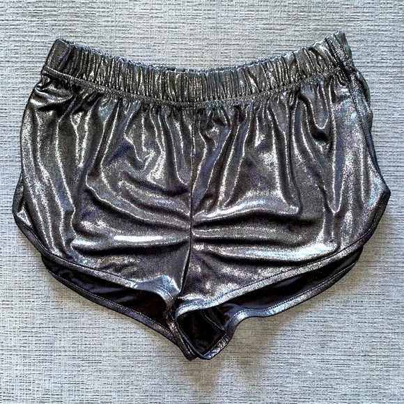 Grey/Silver Metallic Shorts with Elastic Waistband - Picture 1 of 4